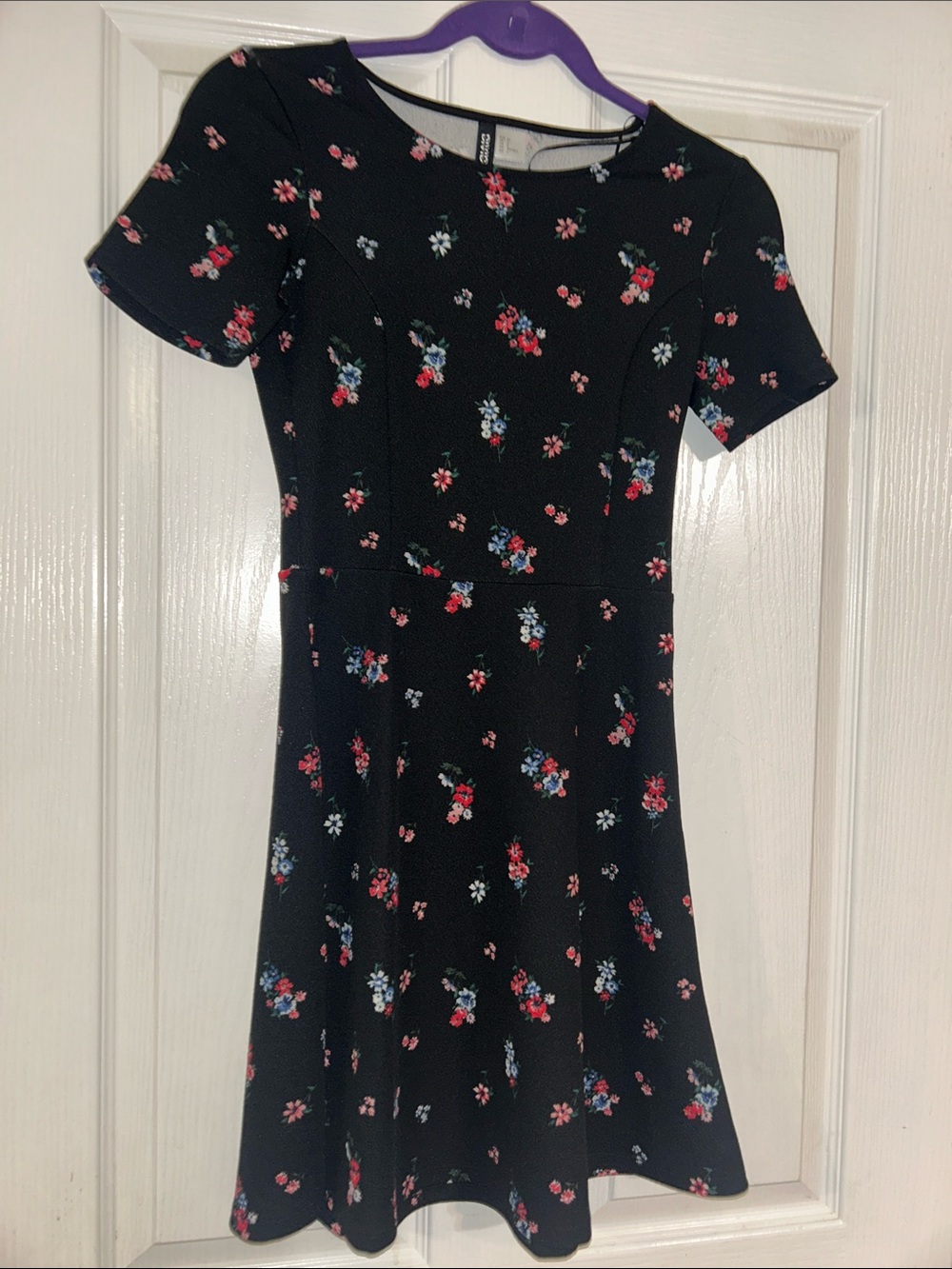 Divided Black Floral Short-Sleeve Fit-and-Flare Dress